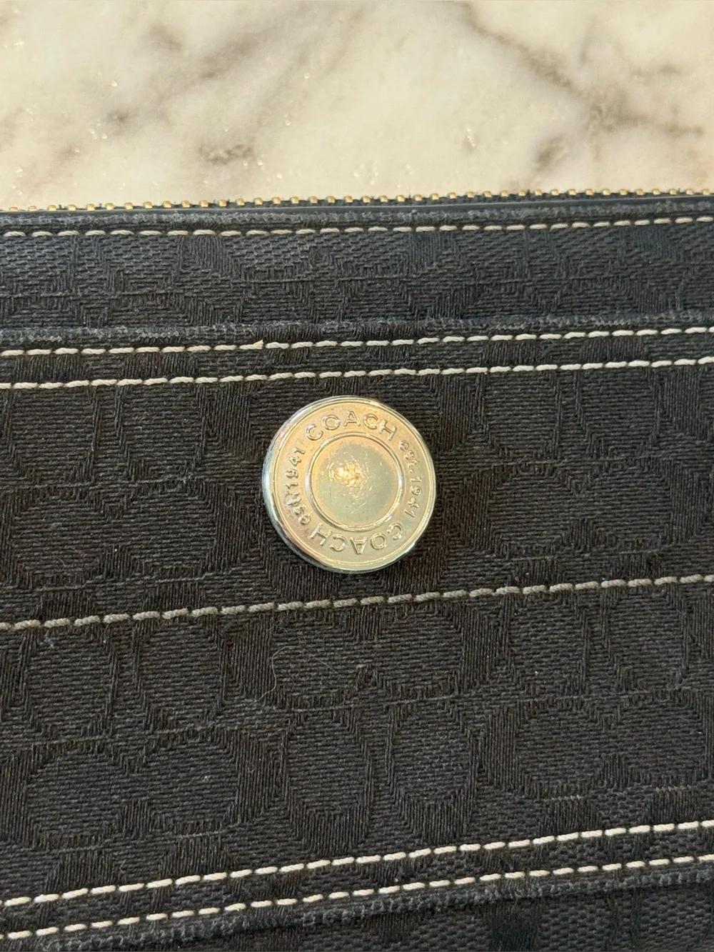 Coach Signature Zip Around Medallion Wallet